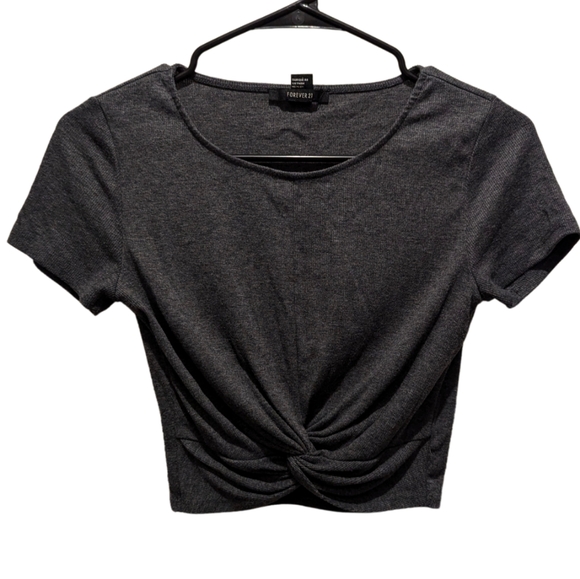 Forever 21 Twist Hem Short Sleeve Top | Grey | Size Small - Picture 1 of 6